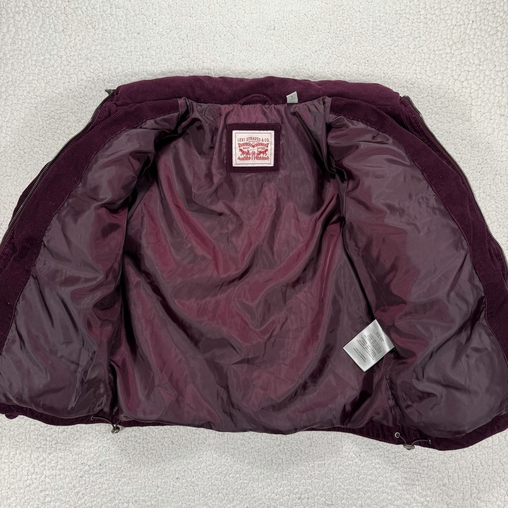 Levi's Zoe Corduroy Puffer Jacket Women's S Burgundy Full Zip Streetwear Casual - Picture 10 of 12